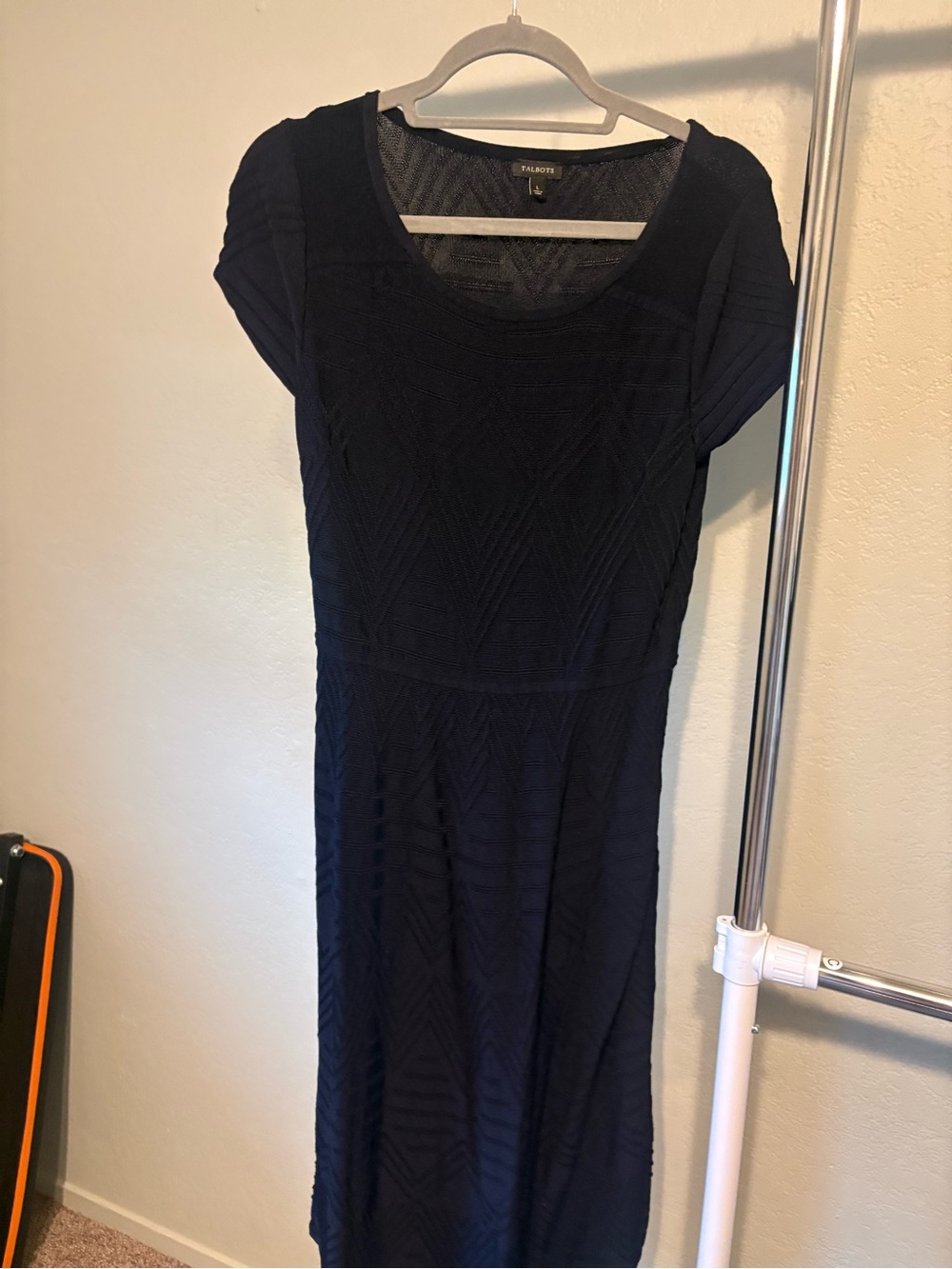 Talbots Navy Textured Short-Sleeve Midi Dress